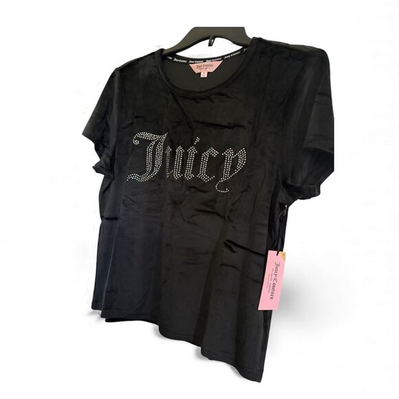 Juicy Couture Womens Black Velvet Rhinestone Top And Pants 2 Pc Sets Sz XL New - Picture 3 of 7